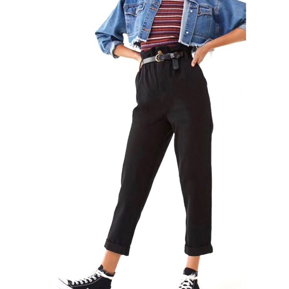 Forever 21 Cuffed Paperbag Black Jeans